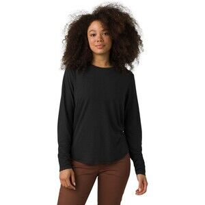 PRANA Cozy Up Long Sleeve Tee S Black T-Shirt Relaxed Fit Knit Athleisure EUC B2